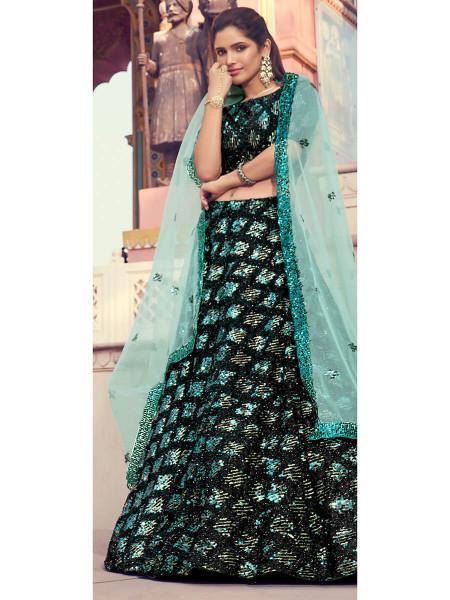 Myra Black Heavy Embroidered Fur Lehenga