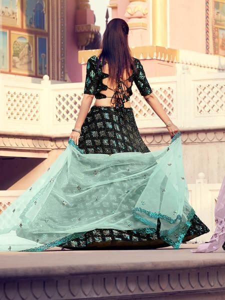 Myra Black Heavy Embroidered Fur Lehenga