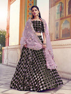 Myra Black Heavy Embroidered Fur Lehenga