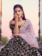 Myra Black Heavy Embroidered Fur Lehenga