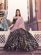 Myra Black Heavy Embroidered Fur Lehenga
