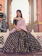 Myra Black Heavy Embroidered Fur Lehenga