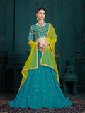 Myra Peacock Blue Georgette Embroidered Lehenga