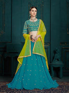 Myra Peacock Blue Georgette Embroidered Lehenga