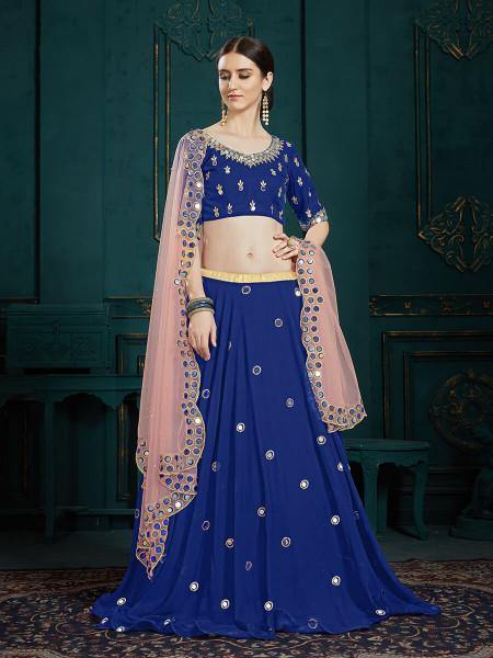 Myra Navi Blue Georgette Embroidered Lehenga