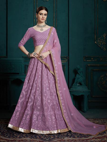 Myra Lavender Georgette Embroidered Lehenga