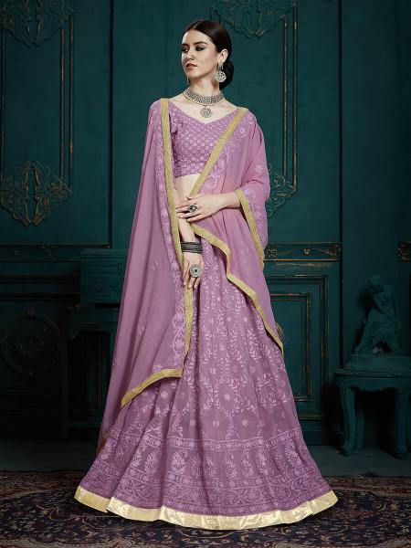 Myra Lavender Georgette Embroidered Lehenga
