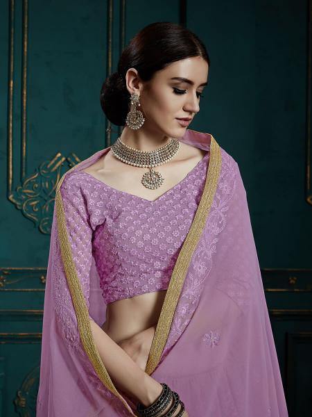 Myra Lavender Georgette Embroidered Lehenga