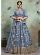 Myra Grey Soft Net Heavy Embroidered Lehenga