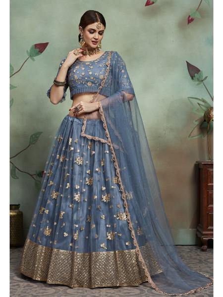 Myra Grey Soft Net Heavy Embroidered Lehenga