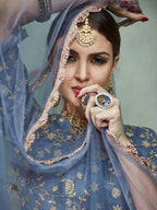 Myra Grey Soft Net Heavy Embroidered Lehenga