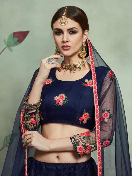 Myra Navy Blue Soft Net Heavy Embroidered Lehenga