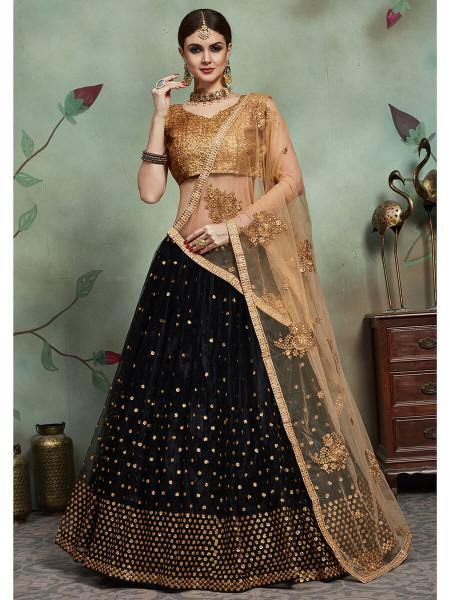 Myra Black Soft Net Heavy Embroidered Lehenga