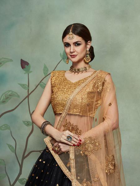 Myra Black Soft Net Heavy Embroidered Lehenga