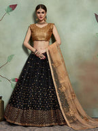 Myra Black Soft Net Heavy Embroidered Lehenga