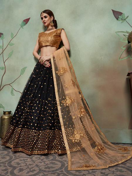 Myra Black Soft Net Heavy Embroidered Lehenga