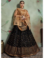 Myra Black Soft Net Heavy Embroidered Lehenga