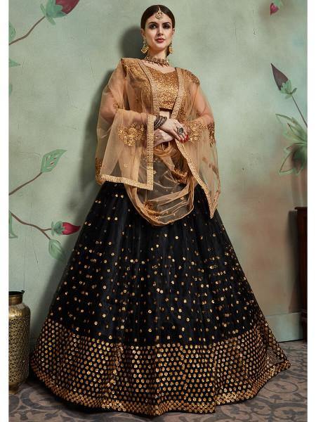 Myra Black Soft Net Heavy Embroidered Lehenga