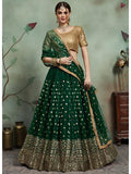 Myra Dark Green Soft Net Heavy Embroidered Lehenga