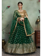 Myra Dark Green Soft Net Heavy Embroidered Lehenga