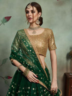 Myra Dark Green Soft Net Heavy Embroidered Lehenga