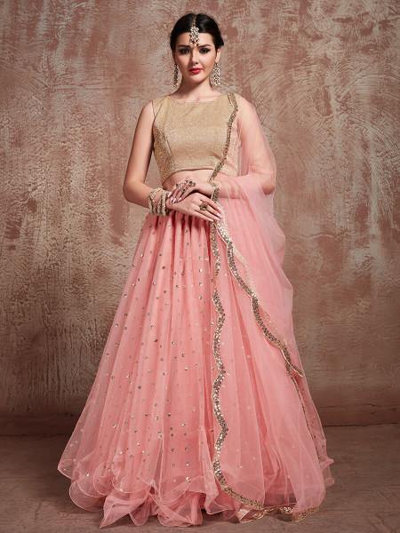 Myra Baby Pink Soft Net Heavy Embroidered Lehenga