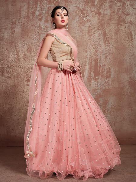 Myra Baby Pink Soft Net Heavy Embroidered Lehenga
