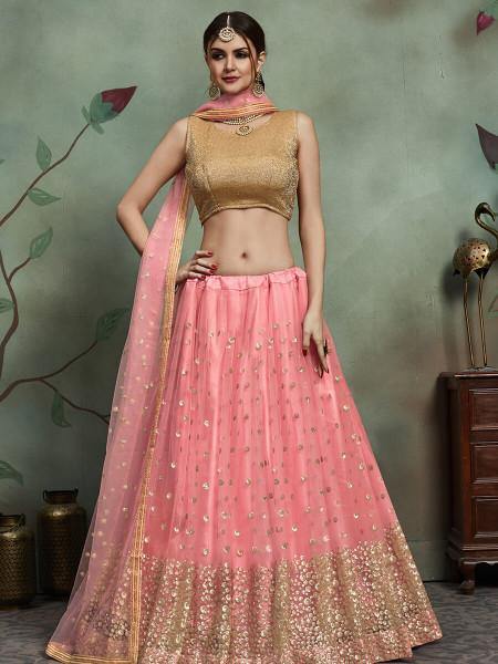 Myra Baby Pink Soft Net Heavy Embroidered Lehenga