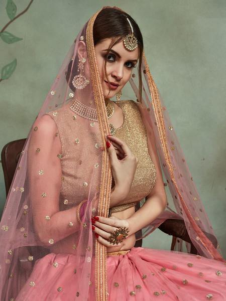 Myra Baby Pink Soft Net Heavy Embroidered Lehenga