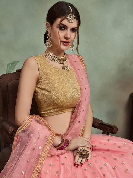 Myra Baby Pink Soft Net Heavy Embroidered Lehenga