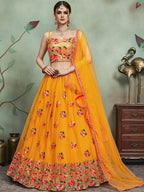 Myra Musturd Soft Net Heavy Embroidered Lehenga