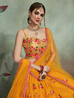 Myra Musturd Soft Net Heavy Embroidered Lehenga