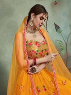 Myra Musturd Soft Net Heavy Embroidered Lehenga