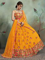 Myra Musturd Soft Net Heavy Embroidered Lehenga