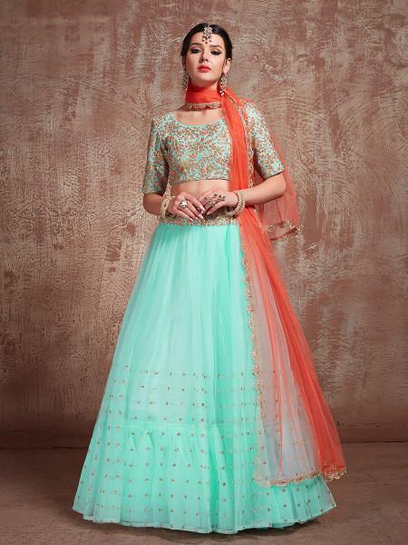 Myra Blue Soft Net Heavy Embroidered Lehenga