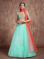 Myra Blue Soft Net Heavy Embroidered Lehenga