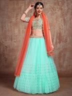 Myra Blue Soft Net Heavy Embroidered Lehenga