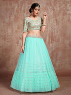 Myra Blue Soft Net Heavy Embroidered Lehenga
