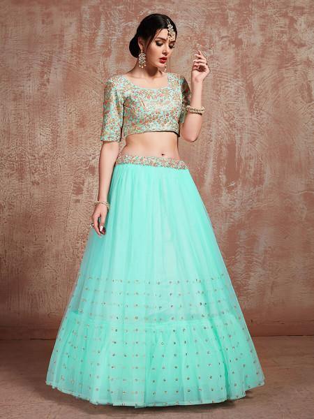 Myra Blue Soft Net Heavy Embroidered Lehenga