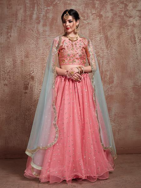Myra Pink Soft Net Heavy Embroidered Lehenga