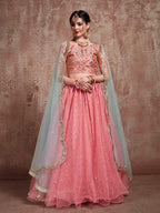 Myra Pink Soft Net Heavy Embroidered Lehenga