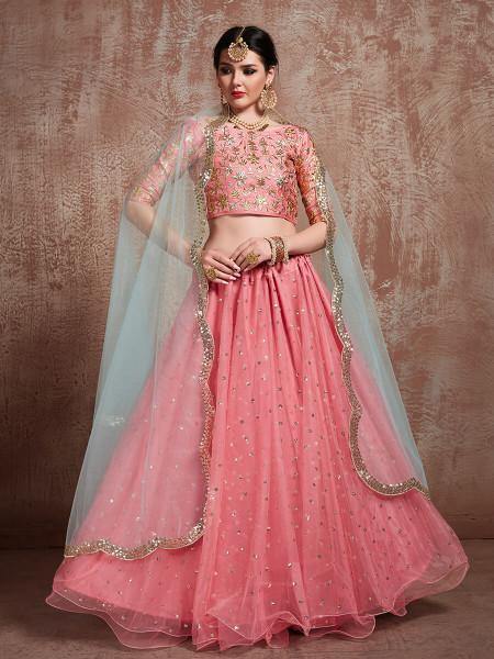 Myra Pink Soft Net Heavy Embroidered Lehenga