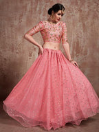 Myra Pink Soft Net Heavy Embroidered Lehenga