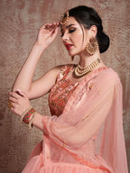 Myra Peach Soft Net Heavy Embroidered Lehenga
