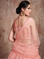 Myra Peach Soft Net Heavy Embroidered Lehenga
