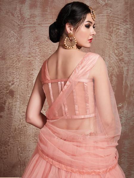 Myra Peach Soft Net Heavy Embroidered Lehenga