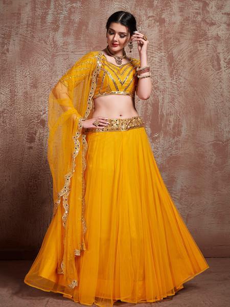 Myra Musturd Soft Net Heavy Embroidered Lehenga