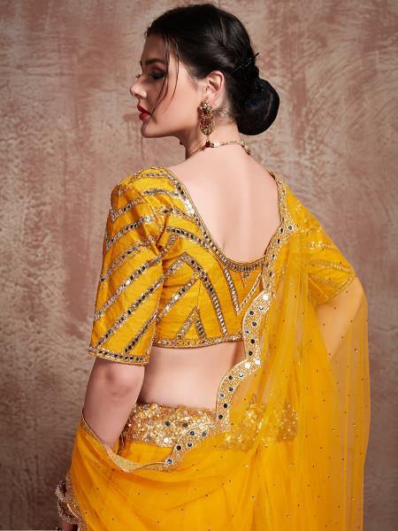 Myra Musturd Soft Net Heavy Embroidered Lehenga