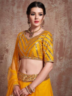 Myra Musturd Soft Net Heavy Embroidered Lehenga