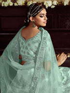 Myra Sky Blue Soft Net Heavy Embroidered Lehenga